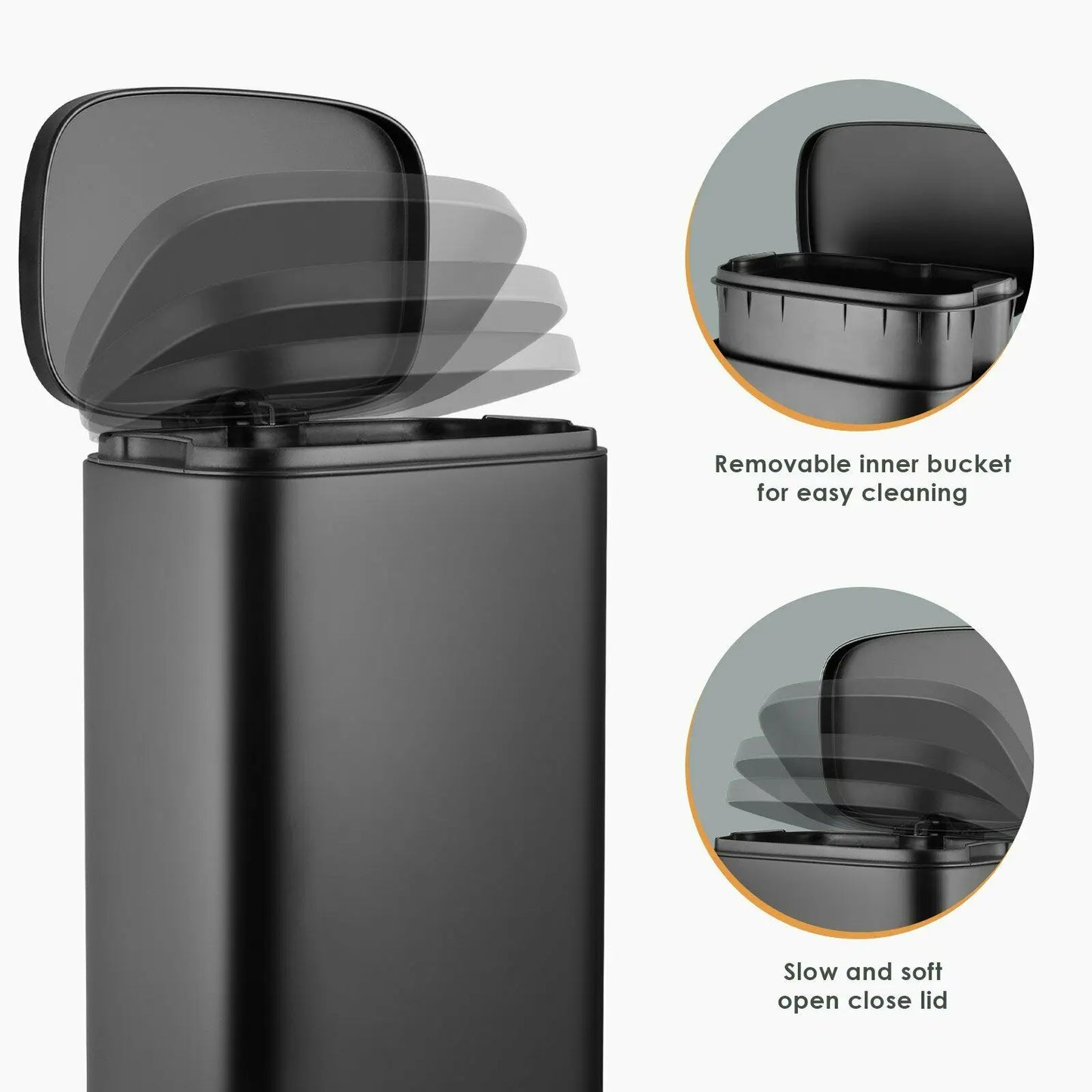 Rectangular Trash Can With Soft Close Pedal Stainless Steel