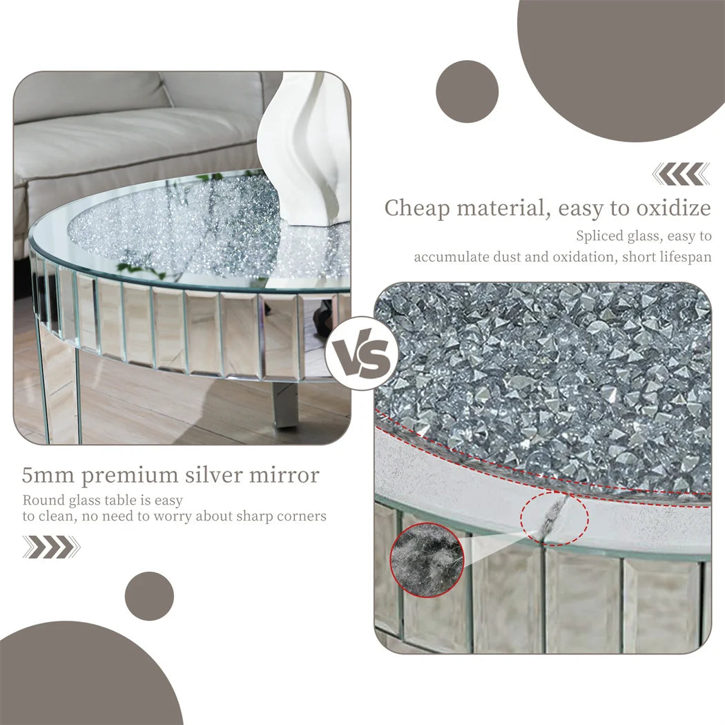 ARTLOGE Mirrored Round Coffee Table for Living Room