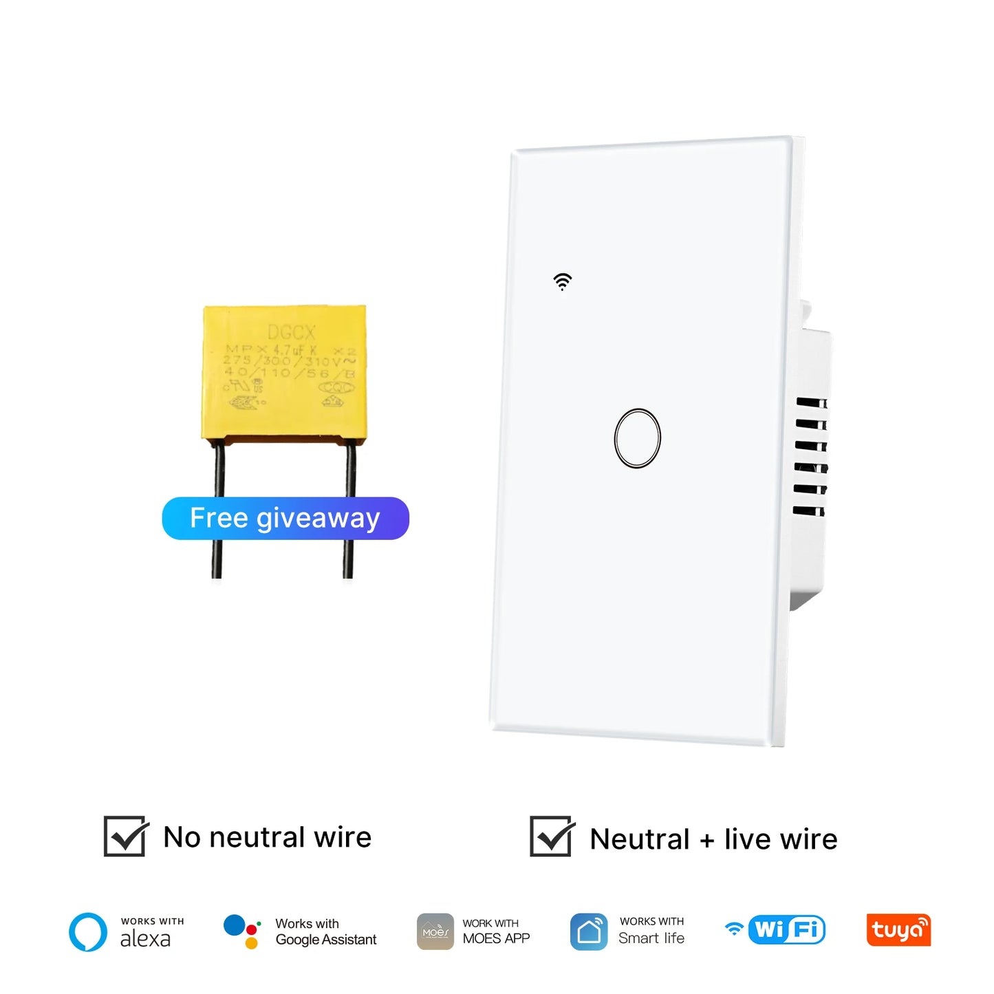 MOES Tuya WiFi Smart Light Switch Glass Touch Alexa