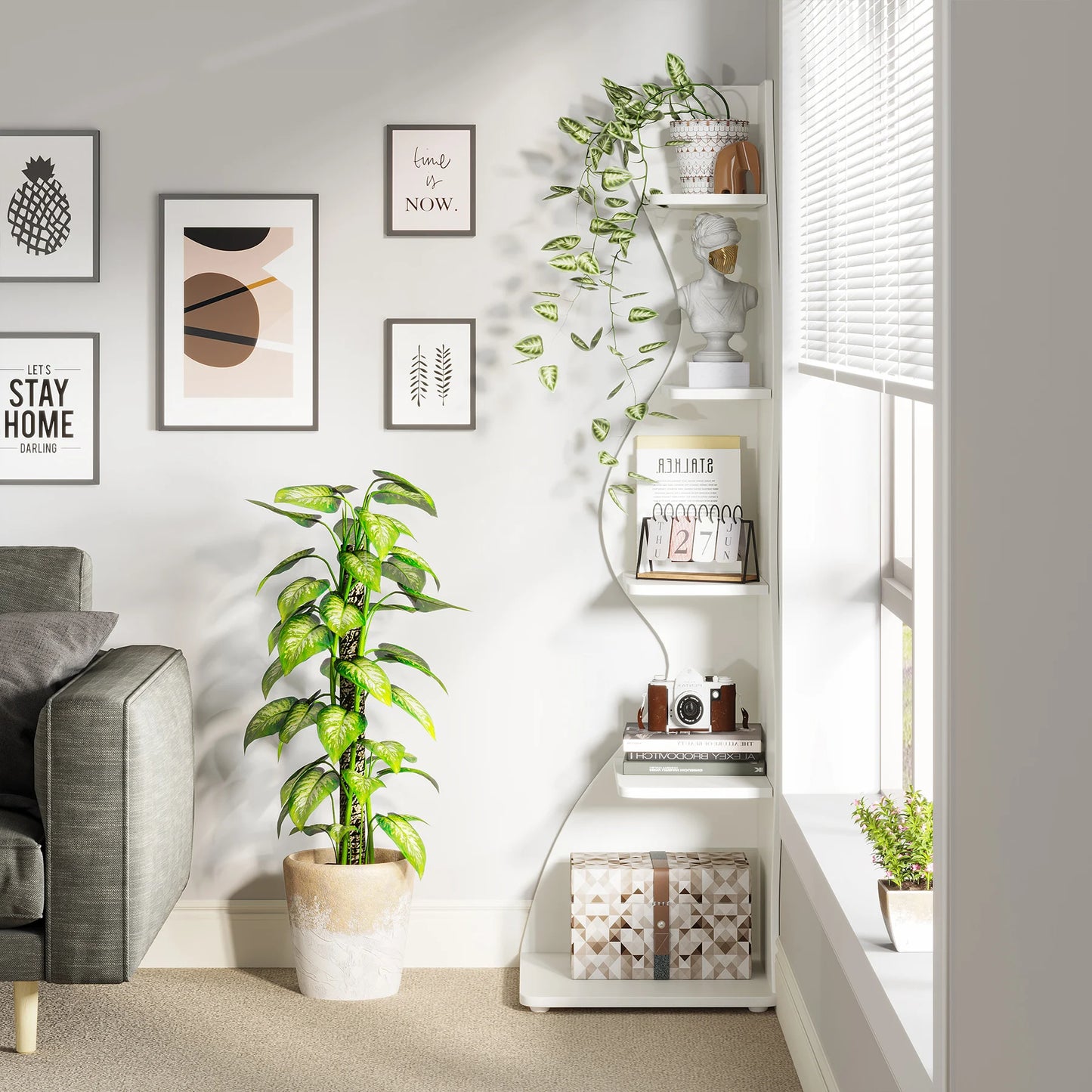 Tribesigns 5 Tier Corner Shelf Wall Bookshelf Plant Stand