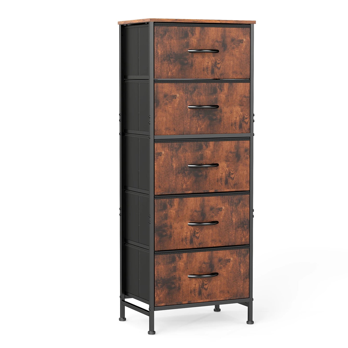 JHK Modern Dresser With Five Fabric Drawers Steel Frame