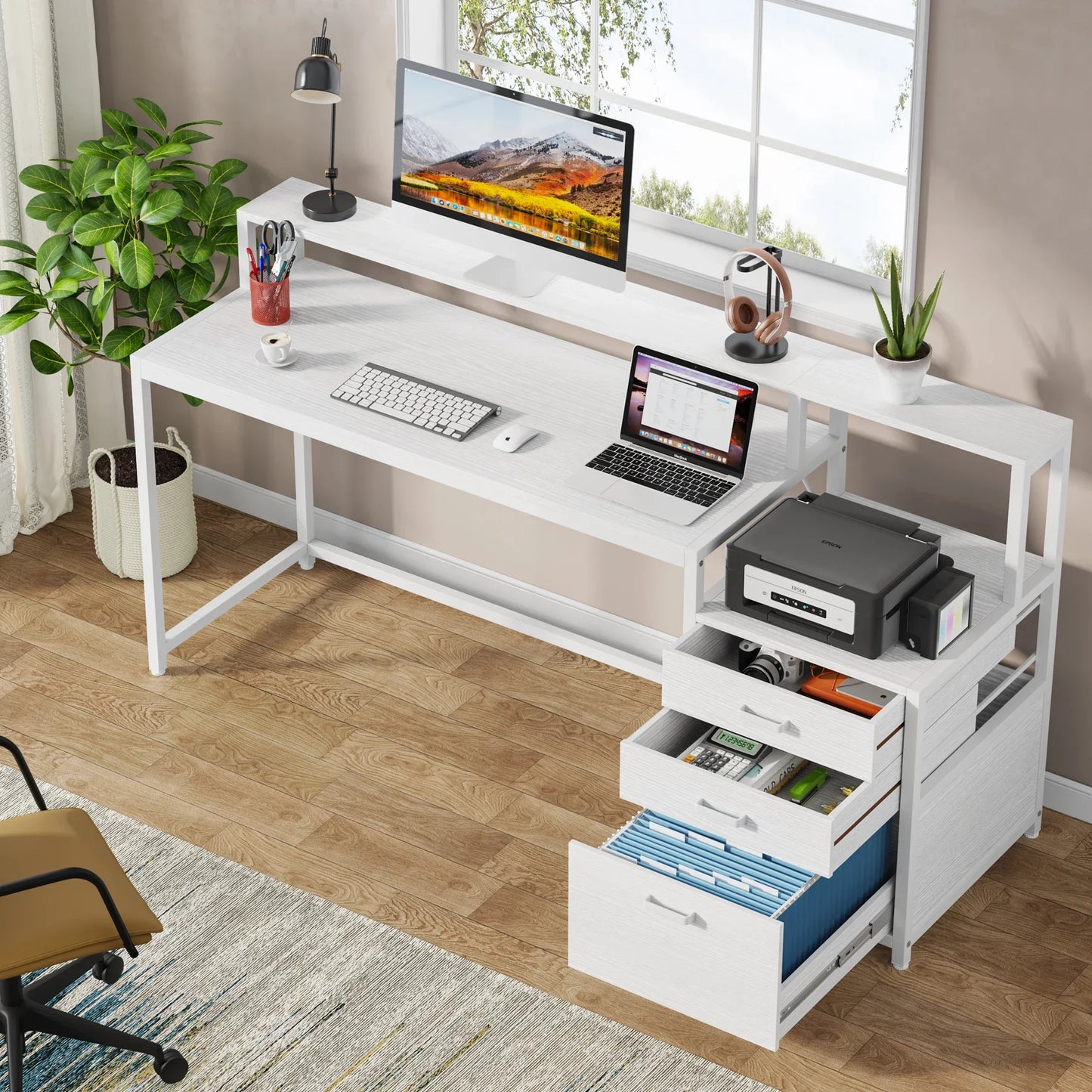 Tribesigns Computer Desk With File Drawer And Monitor Stand