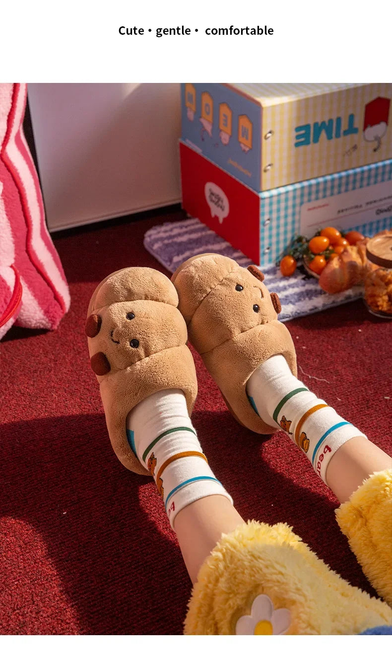 LORGL Cute Cartoon Fluffy Slippers Women Men Indoor House Shoes