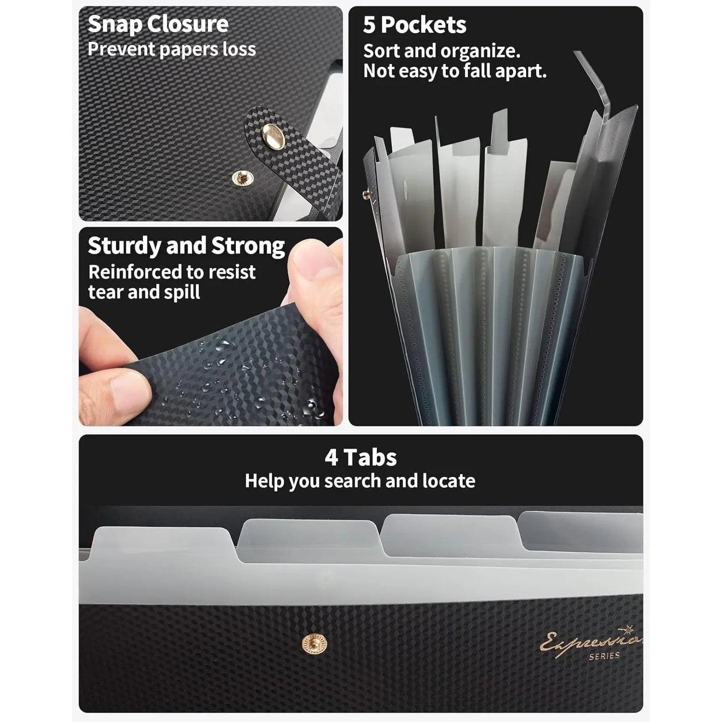 Expandable File Folder With 5 Pockets Polypropylene Organizer Office