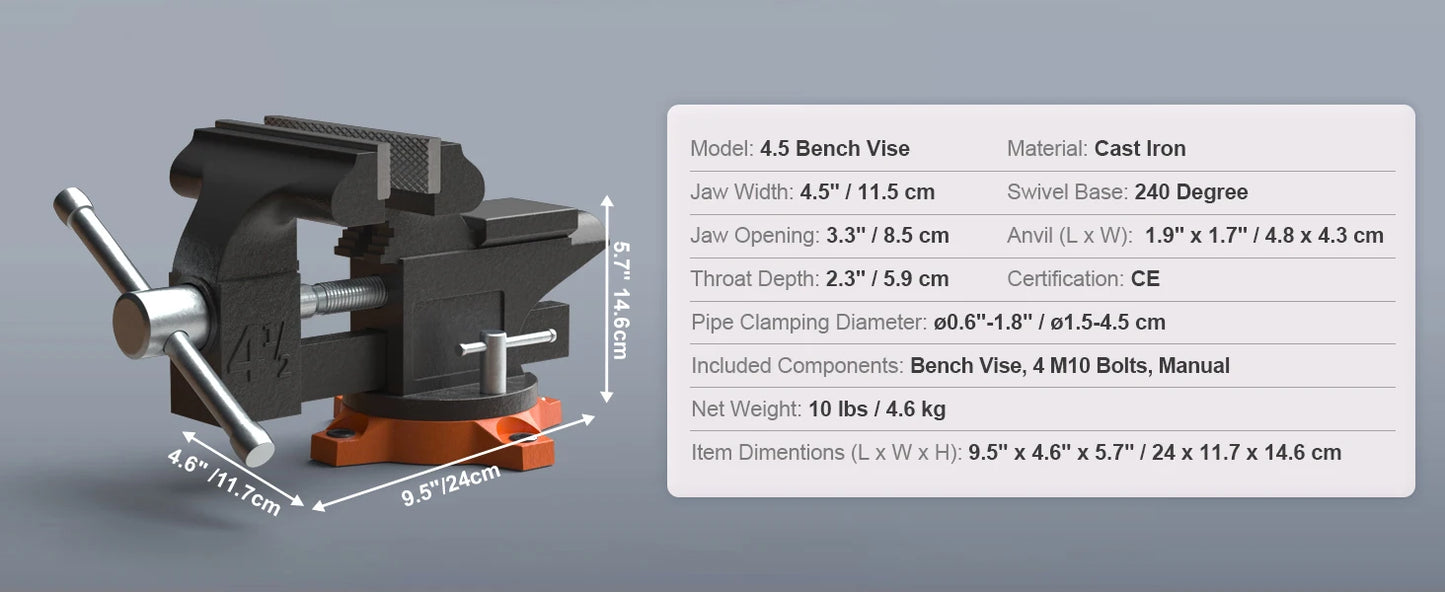 SucceBuy Bench Vise Heavy Duty Cast Iron With Swivel Base