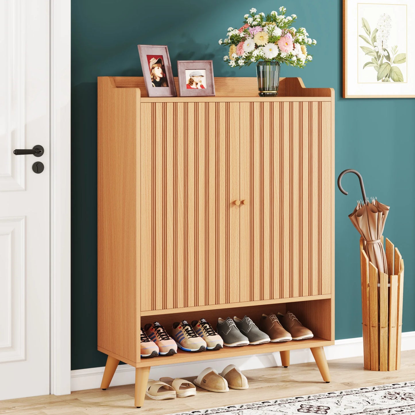 Tribesigns 5-Tier Shoe Cabinet With Doors Wood Storage Organizer