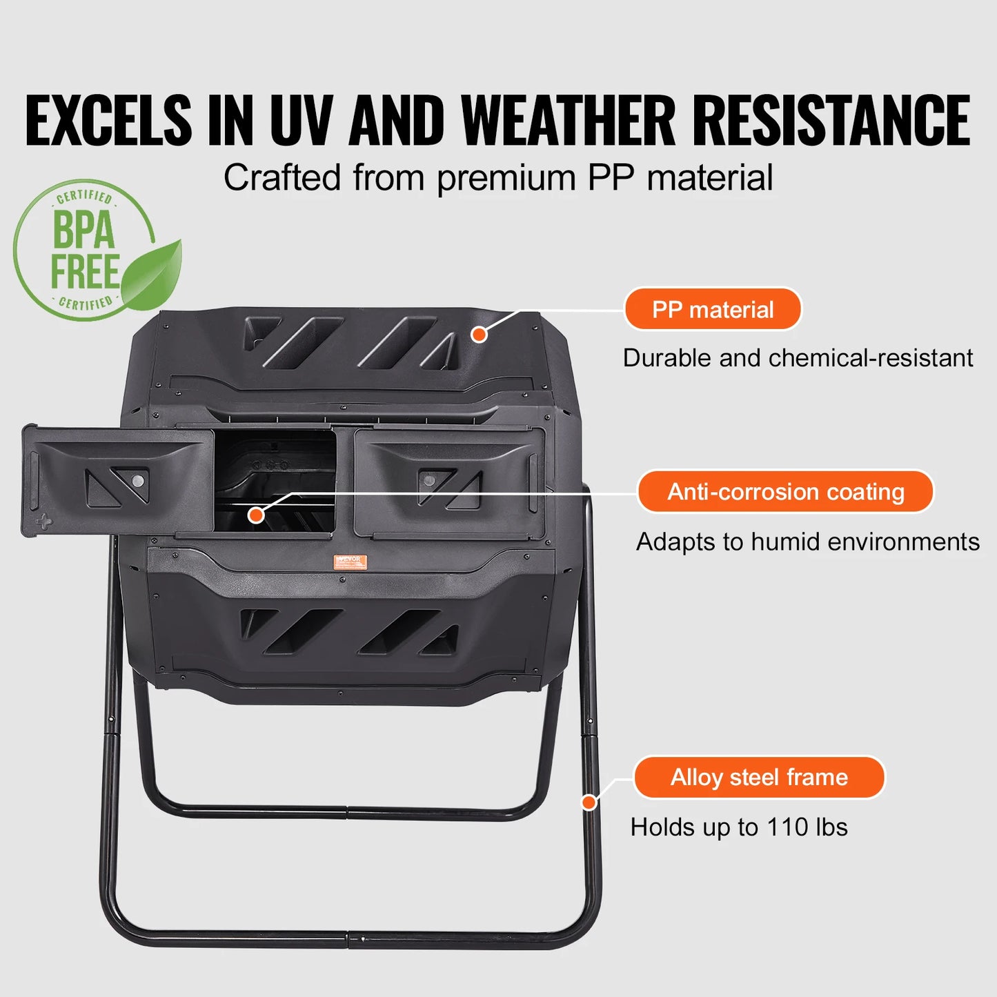 SucceBuy BPA Free Dual Chamber Tumbling Compost Bin For Garden