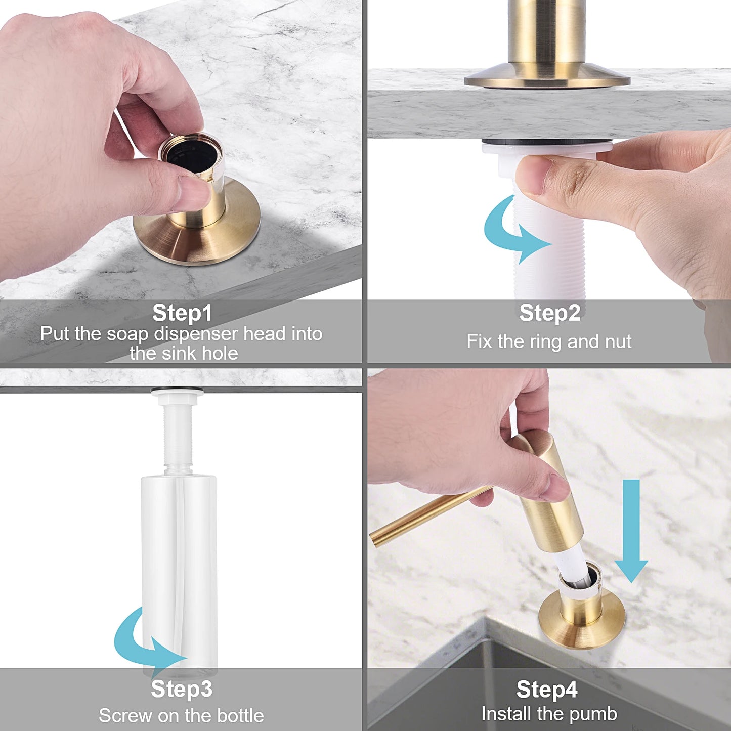 Liquid Soap Dispenser Brass Pump Head Built In Bottle