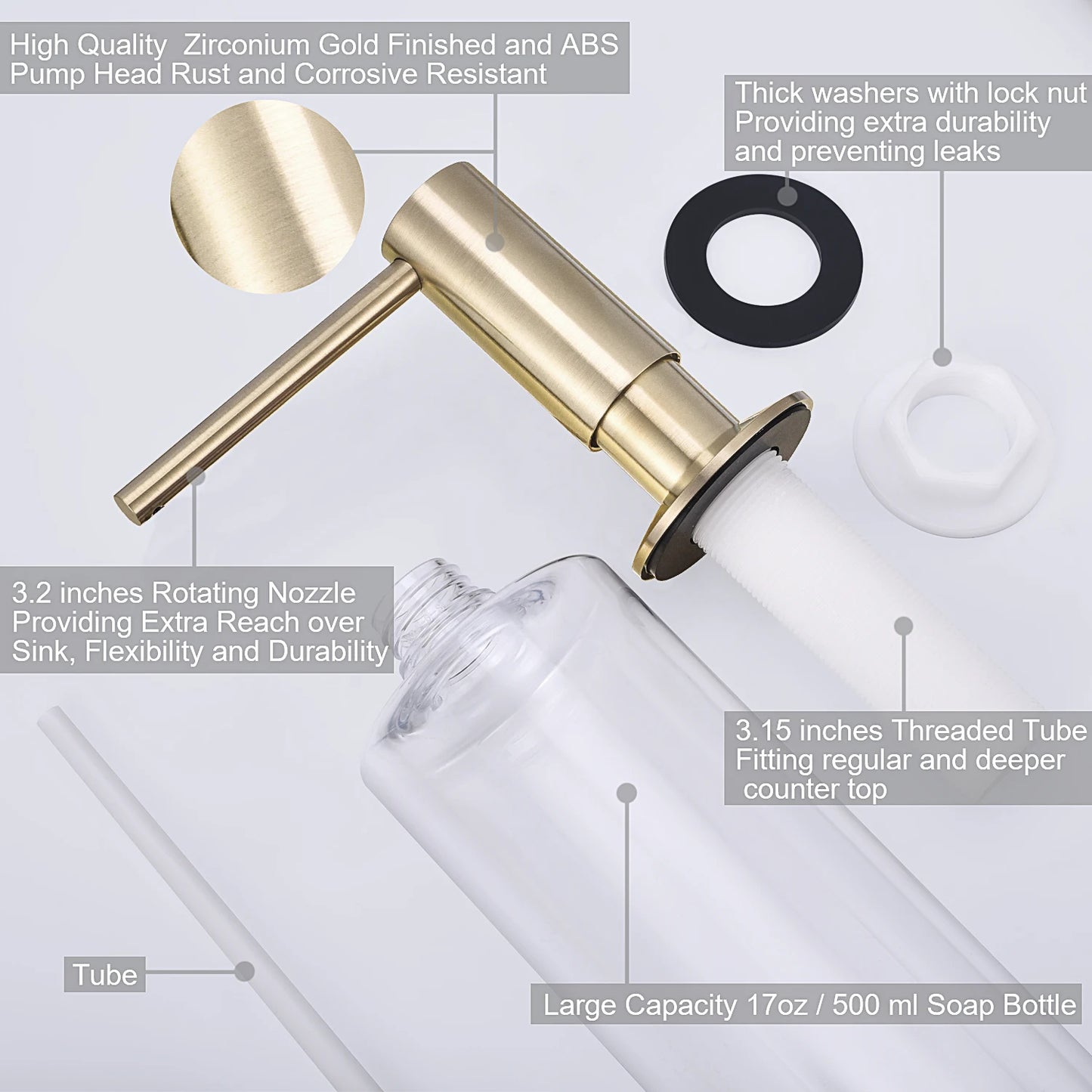 Liquid Soap Dispenser With Brass Pump Head And PE Bottle