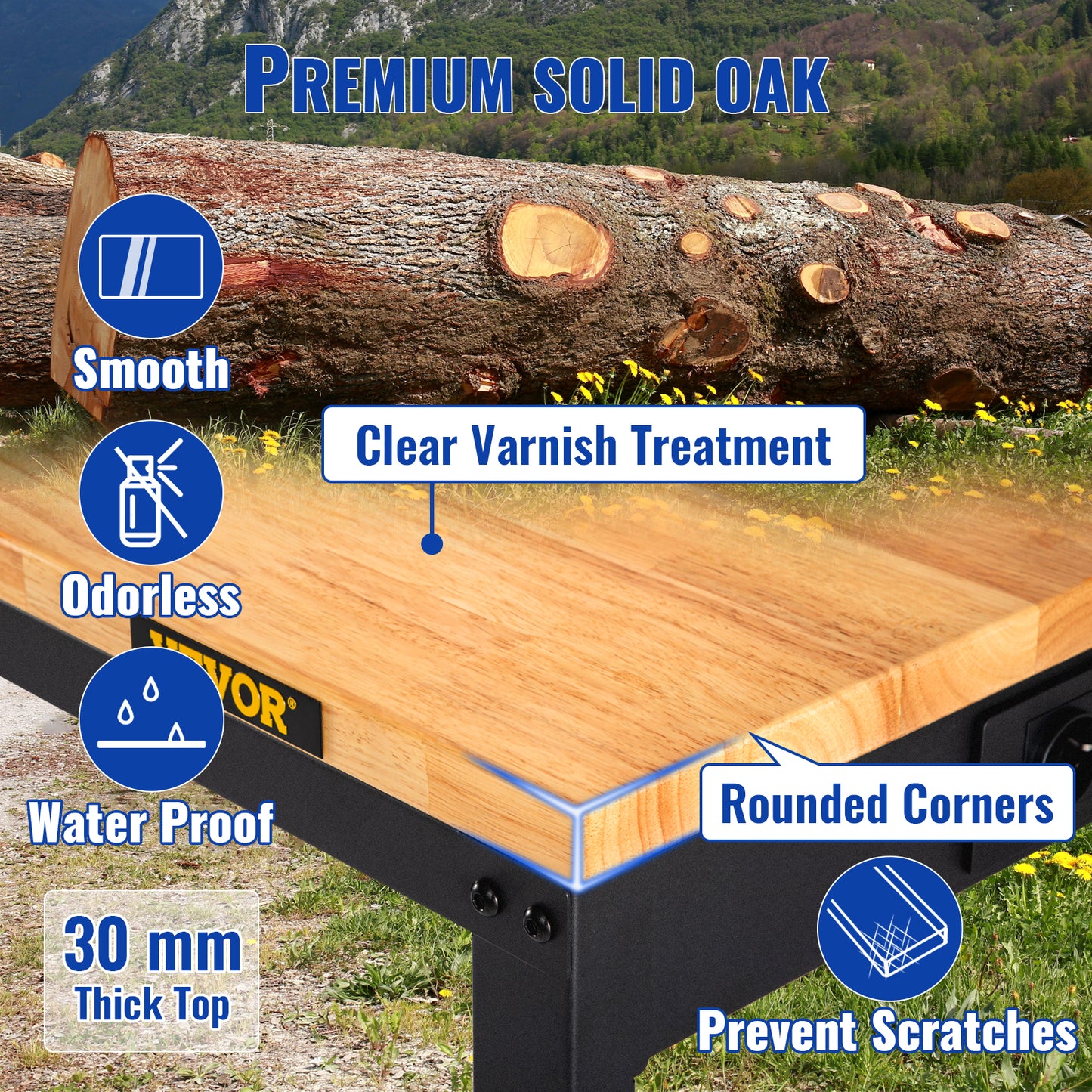 Woodworking Workbench with Adjustable Height Oak Top and Frame