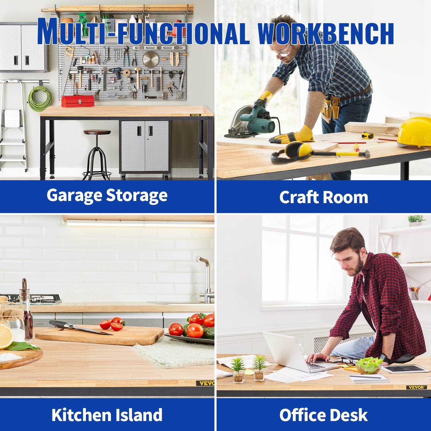 Woodworking Workbench with Adjustable Height Oak Top and Frame