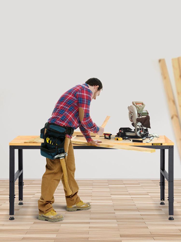 Woodworking Workbench with Adjustable Height Oak Top and Frame