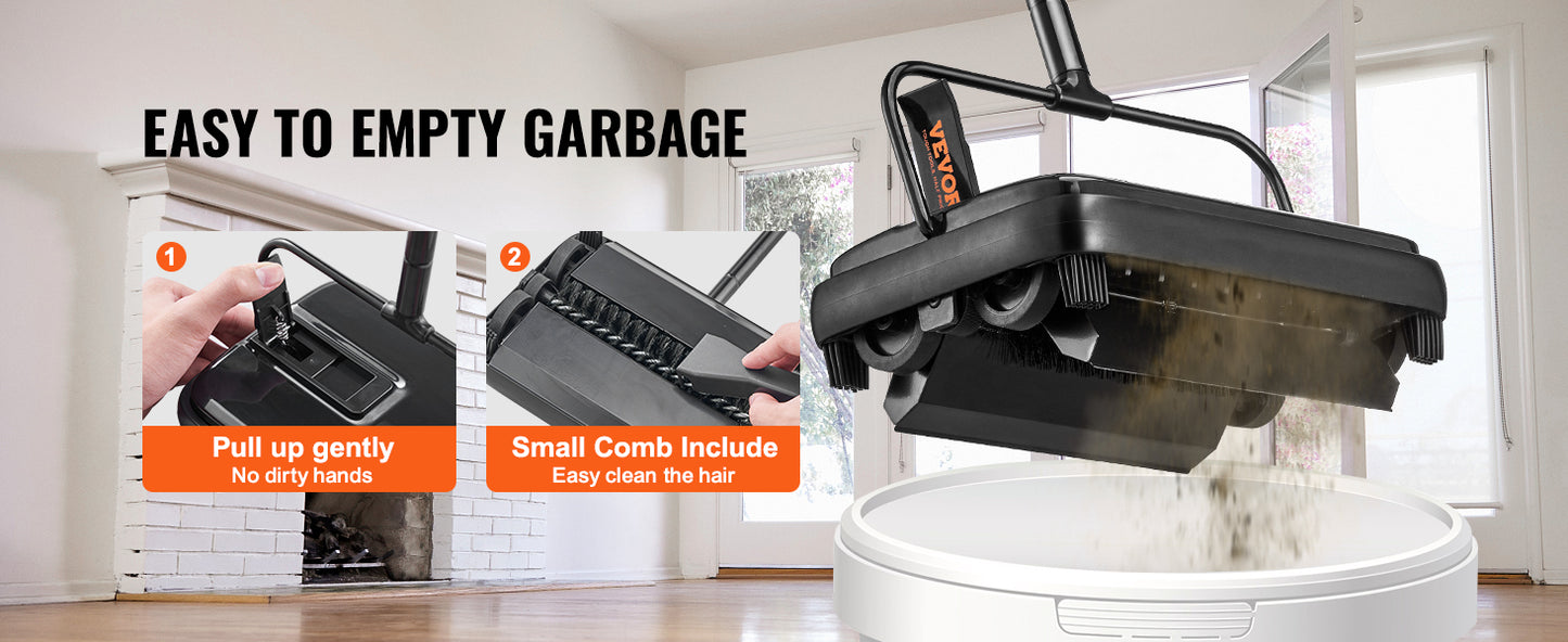 Manual Carpet Sweeper For Rugs And Wood Floors 300ml Dustbin