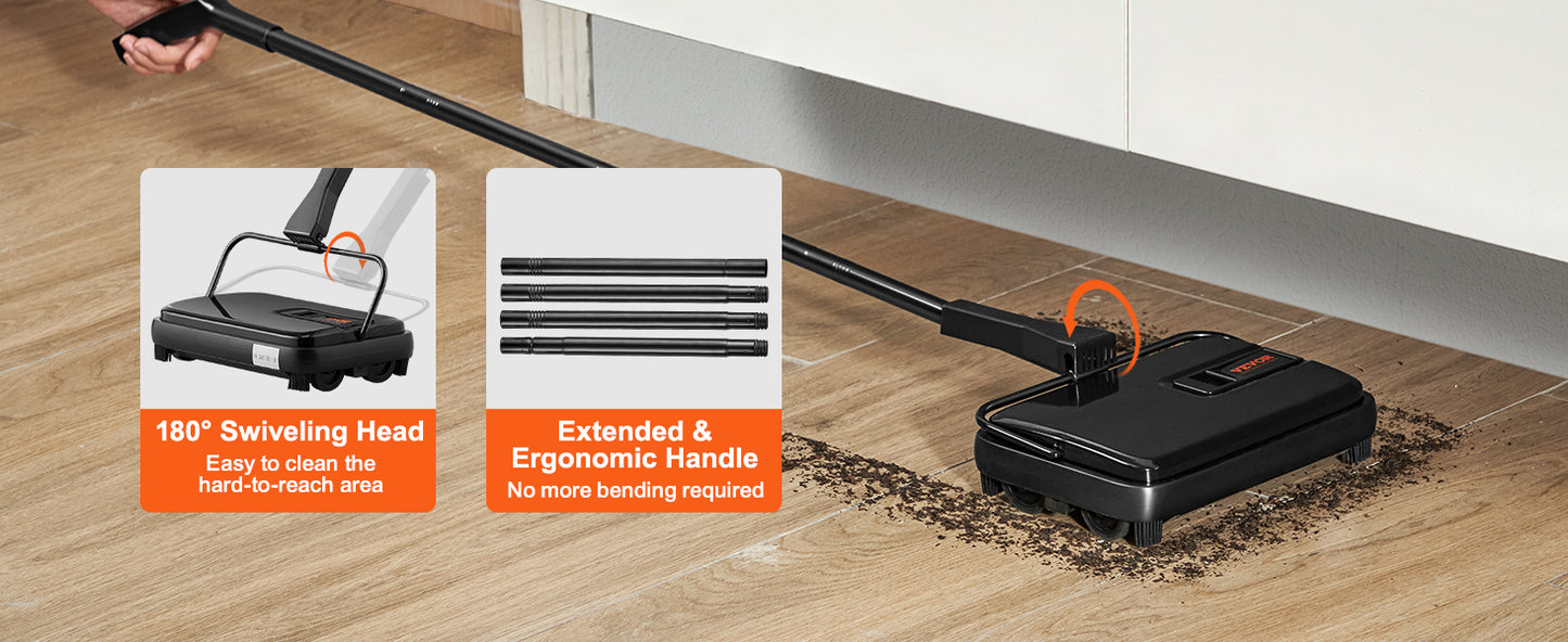 Manual Carpet Sweeper For Rugs And Wood Floors 300ml Dustbin
