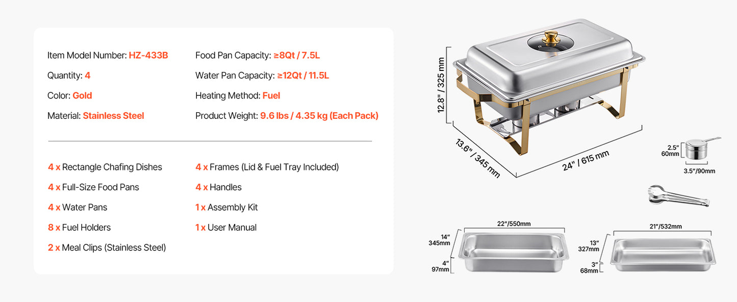 SucceBuy Chafing Dish Buffet Set Stainless Steel Chafer With Half Pans