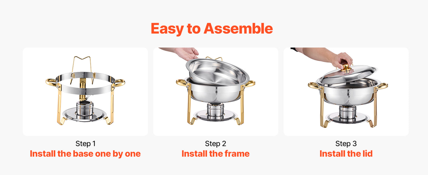 SucceBuy 4 Pack Stainless Steel Chafing Dish Buffet Set With Pans