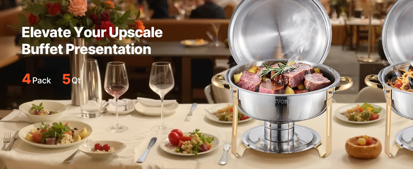 SucceBuy 4 Pack Stainless Steel Chafing Dish Buffet Set With Pans