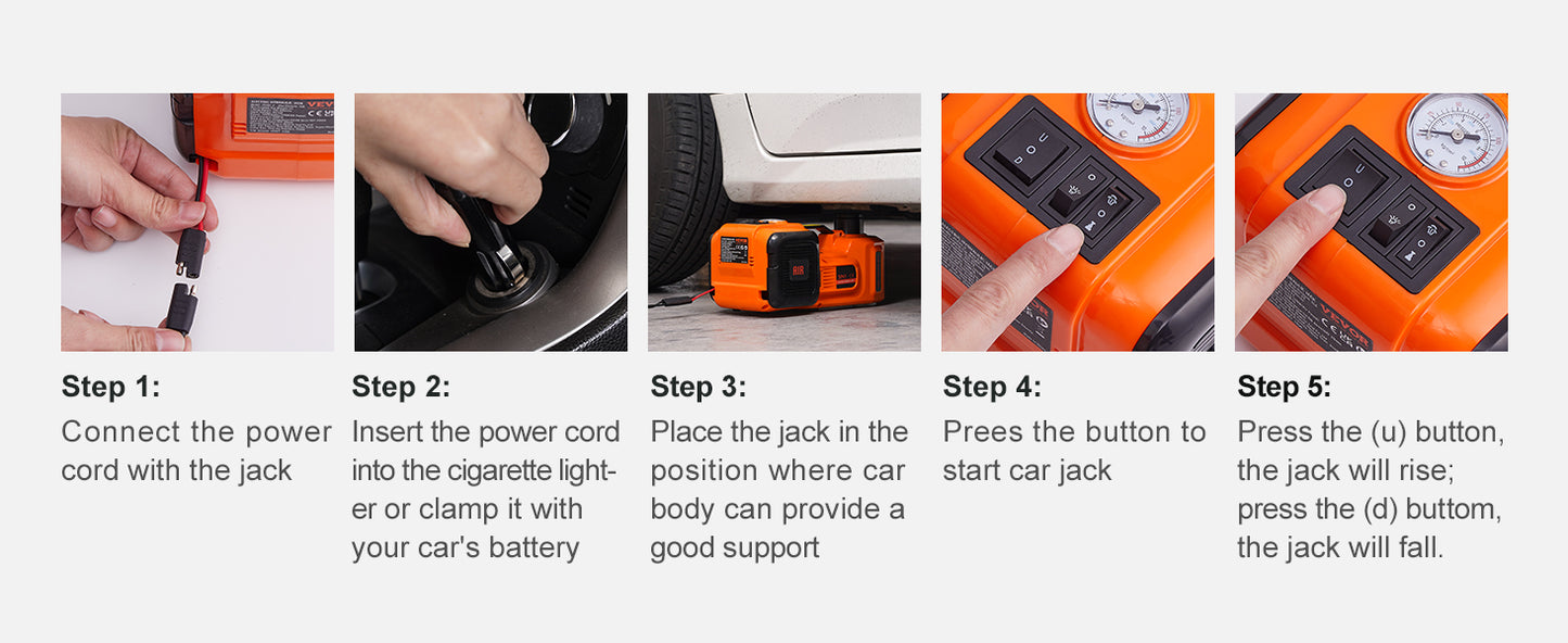 SucceBuy Electric Hydraulic Car Jack Built In Pump And LED