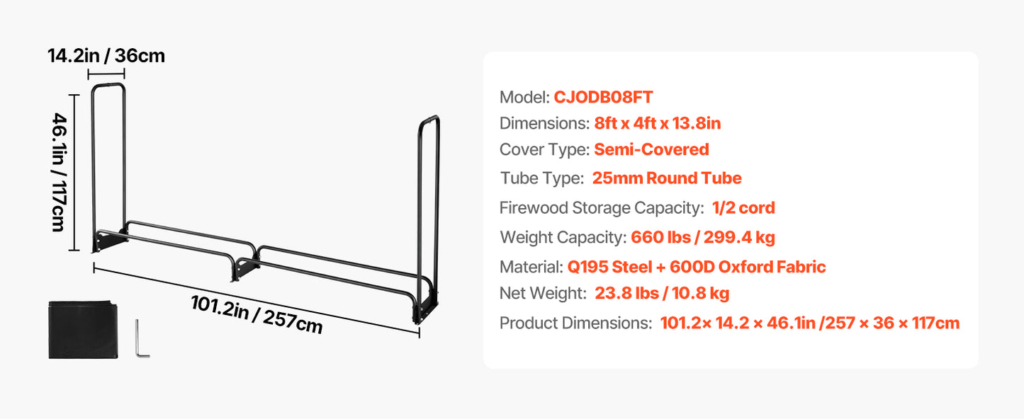 SucceBuy Outdoor Firewood Rack With Cover And Heavy Duty Holder