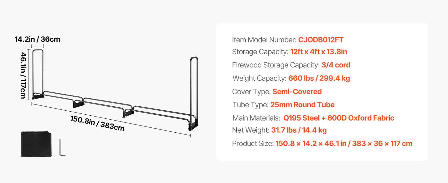 SucceBuy Outdoor Firewood Rack With Cover And Heavy Duty Holder