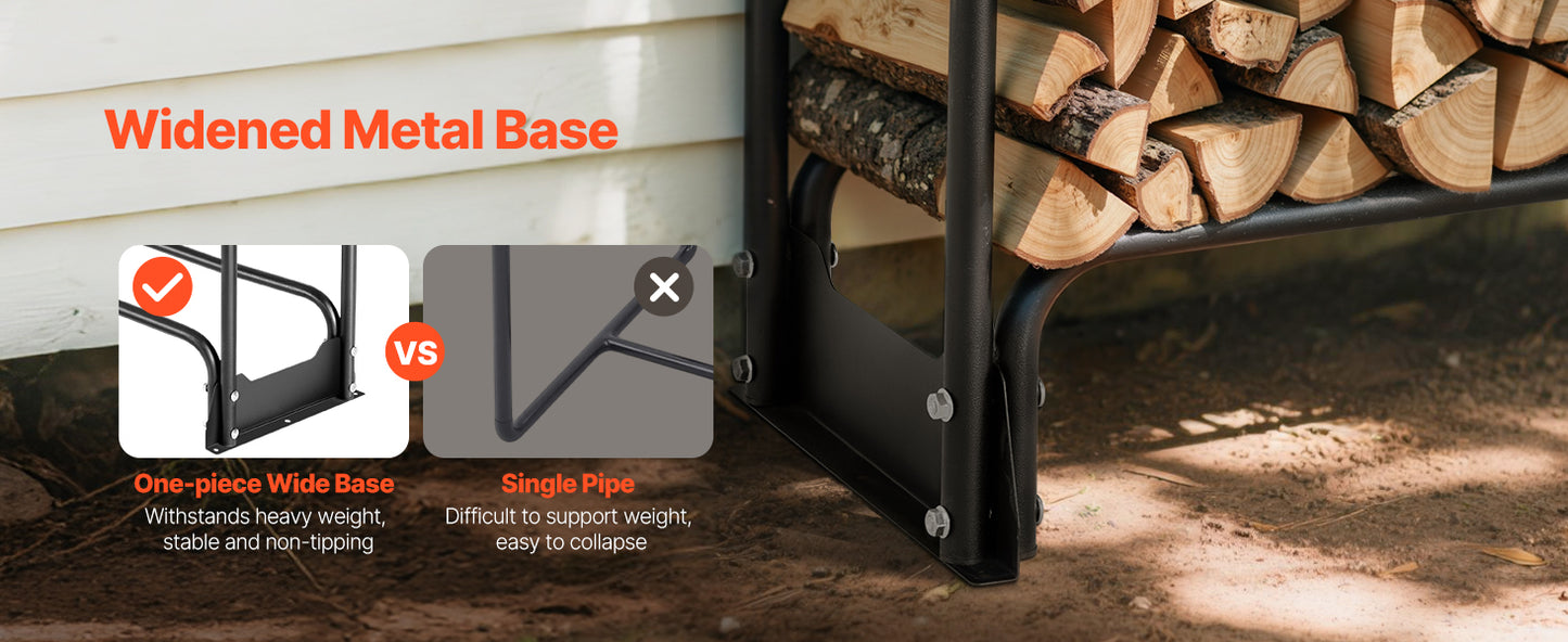 SucceBuy Outdoor Firewood Rack With Cover And Heavy Duty Holder