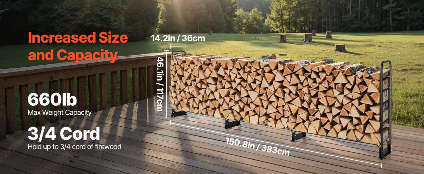 SucceBuy Outdoor Firewood Rack With Cover And Heavy Duty Holder
