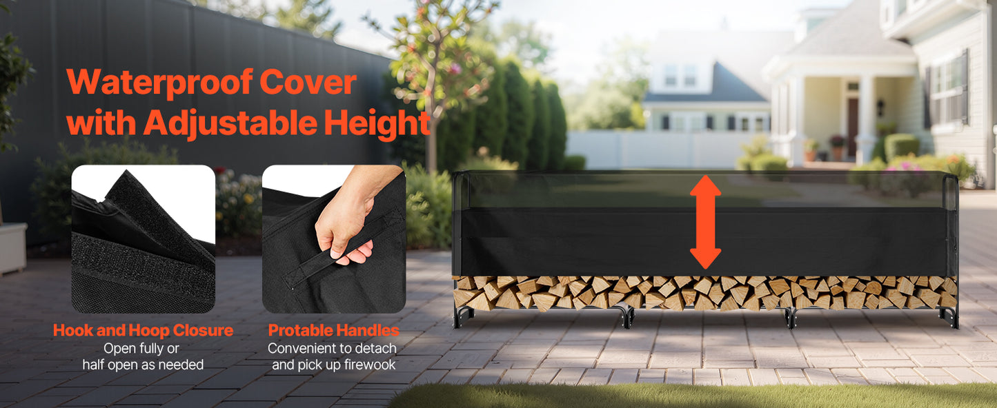 SucceBuy Outdoor Firewood Rack With Cover And Heavy Duty Holder