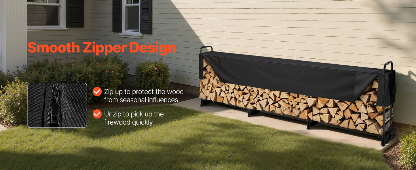 SucceBuy Outdoor Firewood Rack With Cover And Heavy Duty Holder