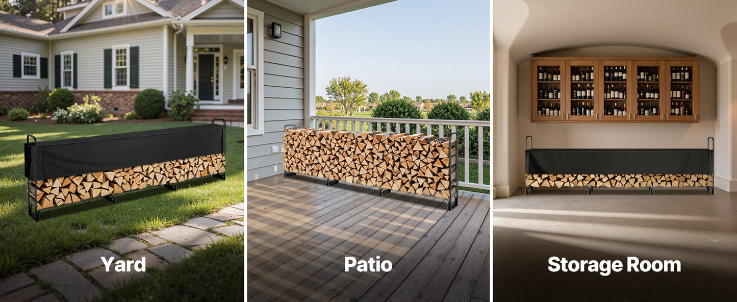 SucceBuy Outdoor Firewood Rack With Cover And Heavy Duty Holder