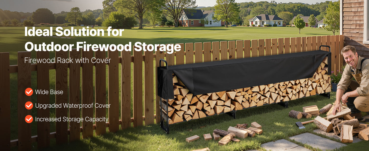 SucceBuy Outdoor Firewood Rack With Cover And Heavy Duty Holder