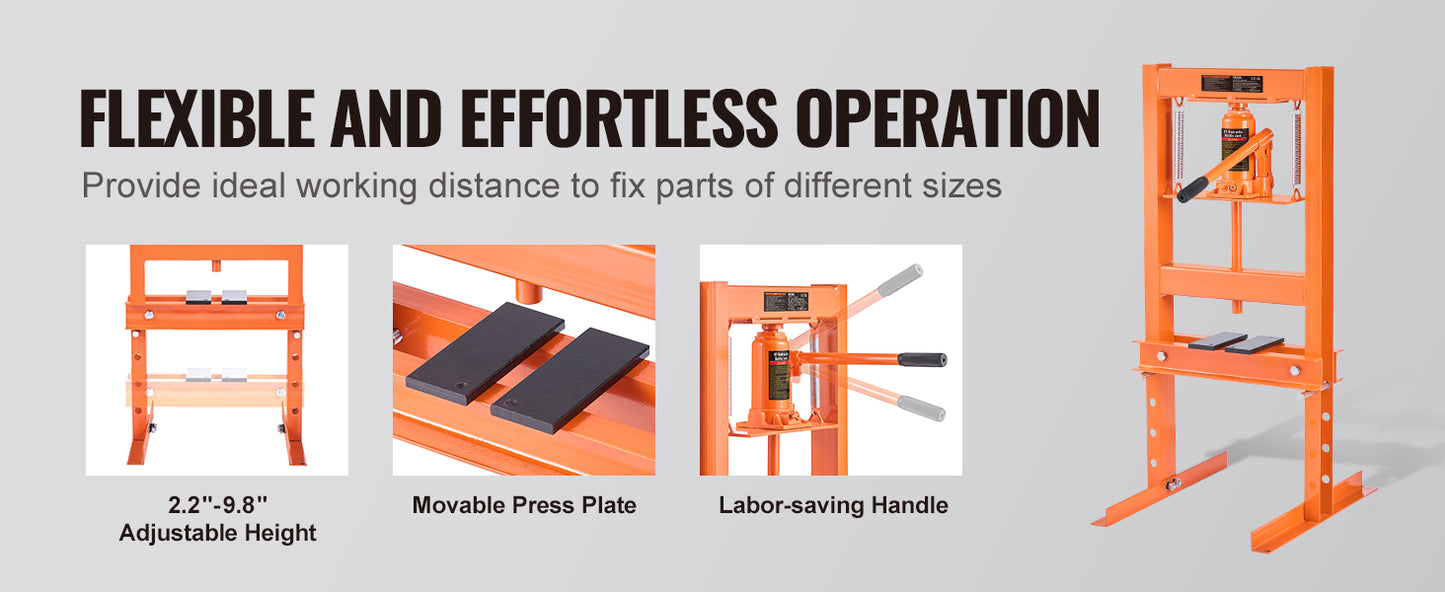 SucceBuy 6 Ton H Frame Hydraulic Shop Press for Garage