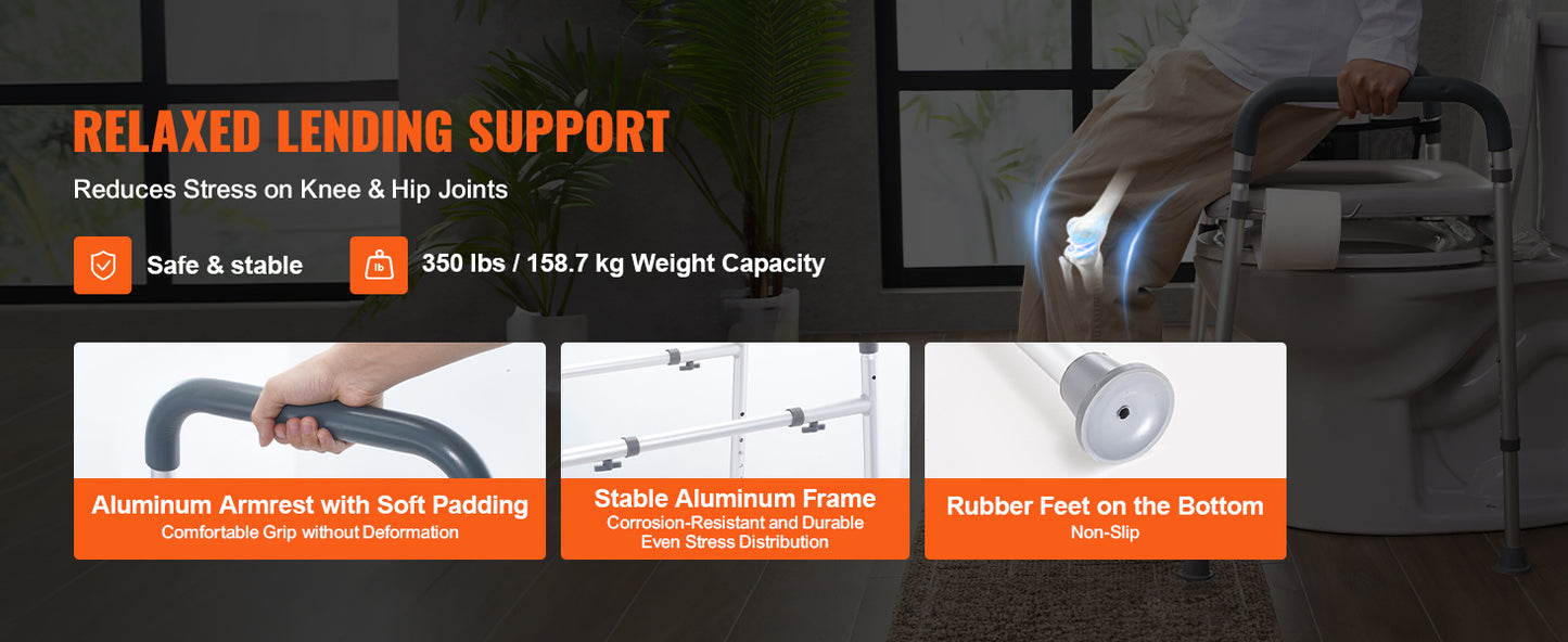 SucceBuy Raised Toilet Seat 7-Position Height Adjustment 19.3" - 25.2" 350lbs Weight Capacity with Comfort Padded Aluminum Frame