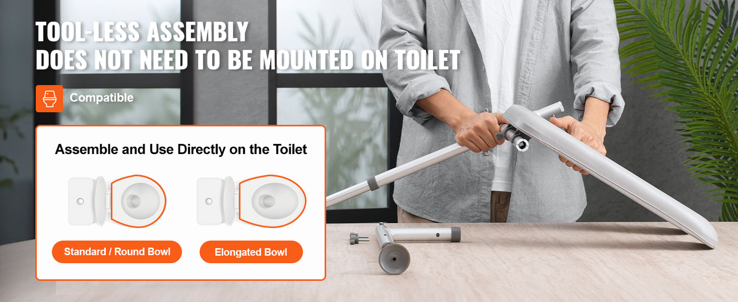 SucceBuy Raised Toilet Seat 7-Position Height Adjustment 19.3" - 25.2" 350lbs Weight Capacity with Comfort Padded Aluminum Frame