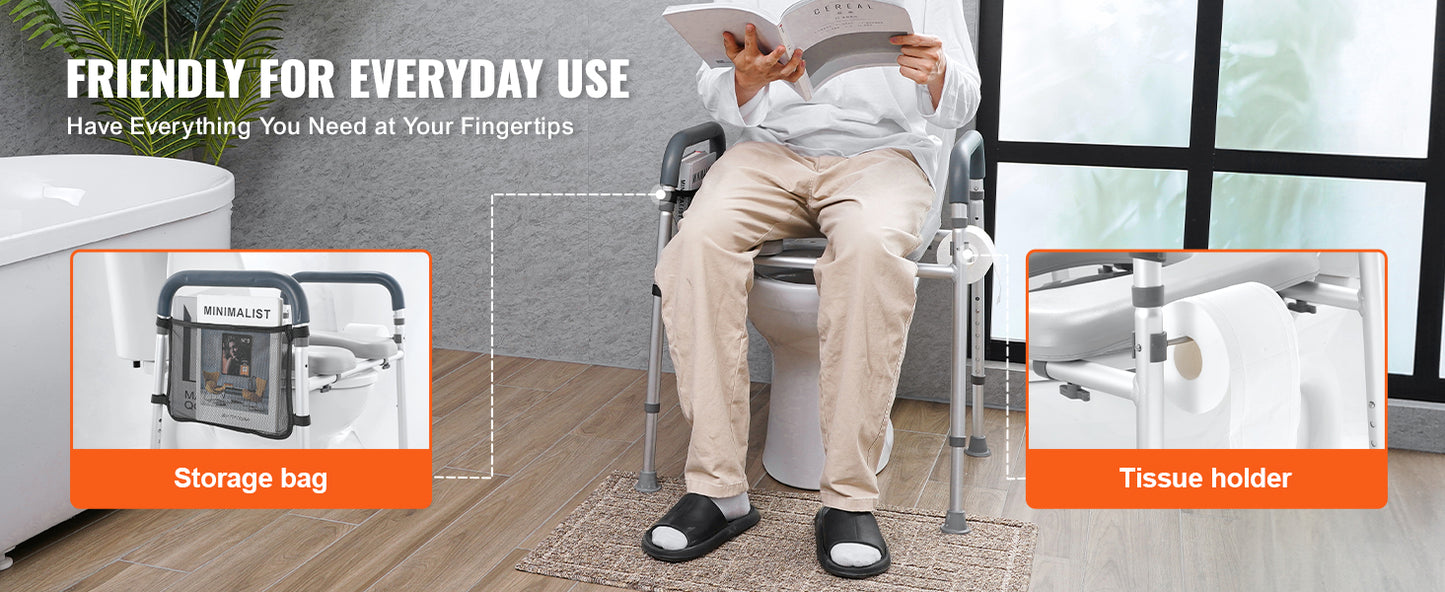 SucceBuy Raised Toilet Seat 7-Position Height Adjustment 19.3" - 25.2" 350lbs Weight Capacity with Comfort Padded Aluminum Frame