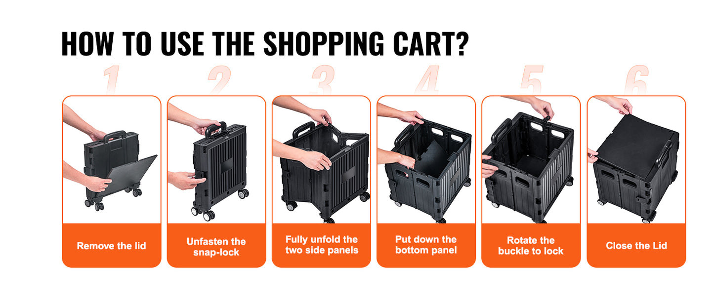 SucceBuy Foldable Utility Shopping Cart With Telescoping Handle And Wheels
