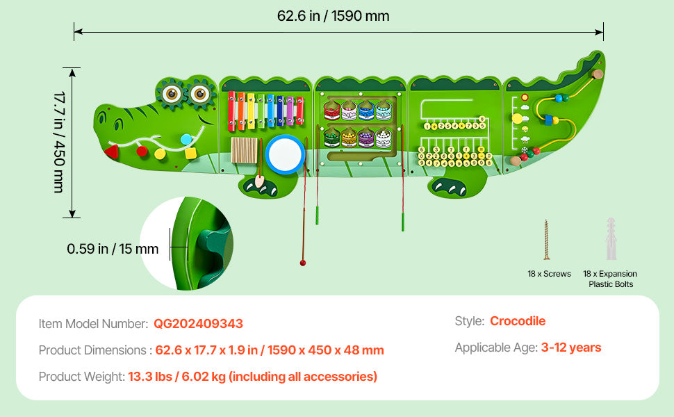 SucceBuy Crocodile Theme Busy Board for Kids Montessori Learning Puzzle
