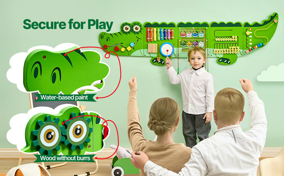 SucceBuy Crocodile Theme Busy Board for Kids Montessori Learning Puzzle