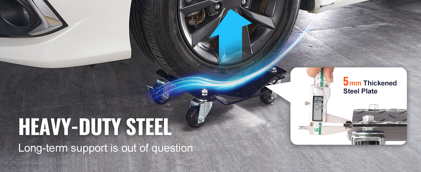 SucceBuy Car Tire Wheel Trolley Dollies 2/4PCS 1500lb Weight Capacity Vehicle Skate Moving Tire with 4 Casters Auto Repair Mover