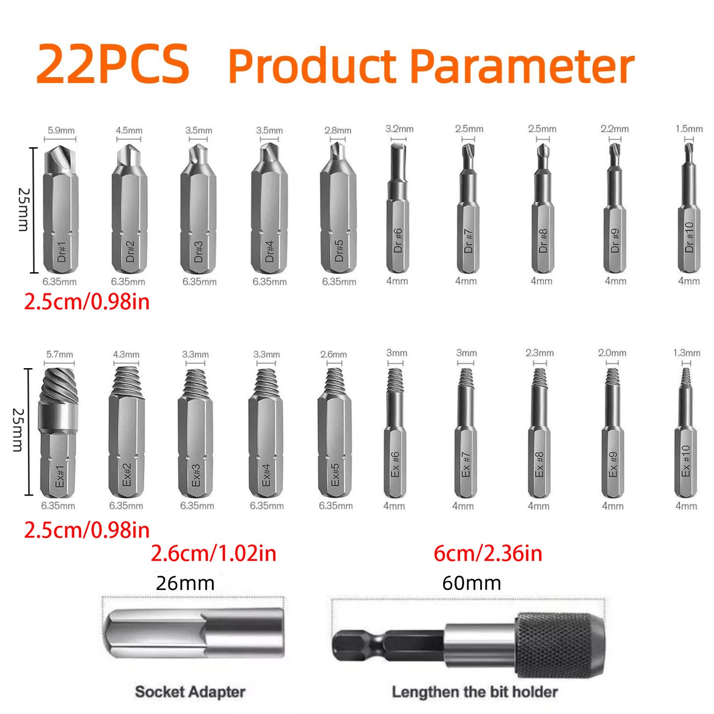 NONEDIY 22Pcs Damaged Screw Extractor Drill Bit Set Allen Bolts